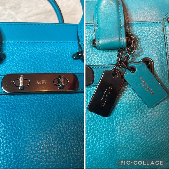 Coach Swagger 27 Turquoise Satchel Crossbody Purse Shoulder Bag & Wallet Set - Picture 4 of 17